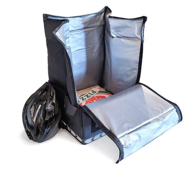 Sac PAKERS 74L ouvert montrant l'isolation isotherme pour transport de pizzas chaudes