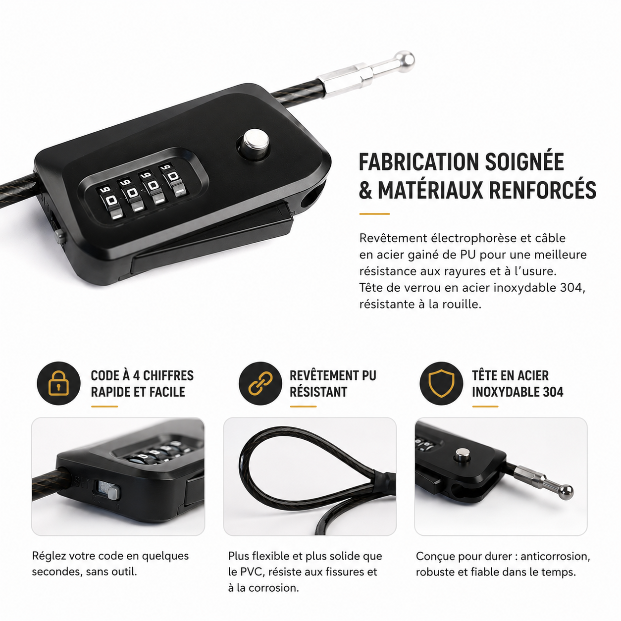 Cadenas PYTHON PAKERS© | Antivol rapide pour arrêts courts livreur | Combinaison 4 chiffres