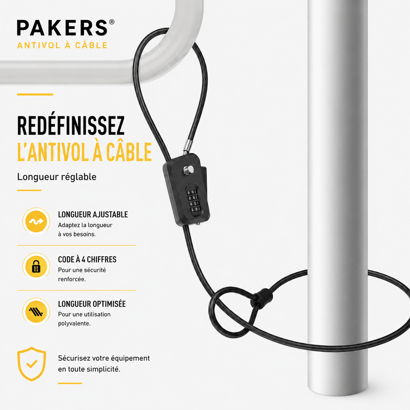 Cadenas PYTHON PAKERS© | Antivol rapide pour arrêts courts livreur | Combinaison 4 chiffres