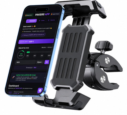 Support téléphone PAKERS en vidéo : verrou double, se fixe sur le guidon vélo, scooter, trottinette